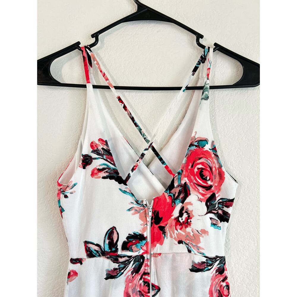 Franchesca's Miami Floral Spaghetti Cross Back Romper Train Maxi Dress SZ Small - Picture 6 of 14
